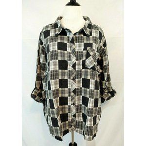 Womens Plus 3X Plaid Boyfriend Button Up Shirt